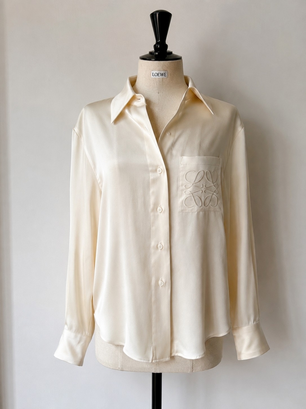 Loewe Silk-Blend Anagram Shirt (Ivory, Size 36 SMALL)